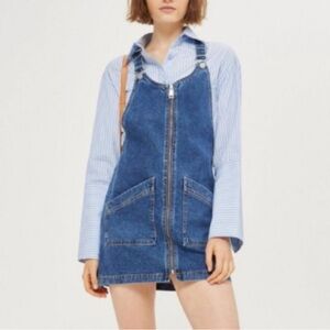 Topshop Zip Front Denim Pinafore Overall Dress